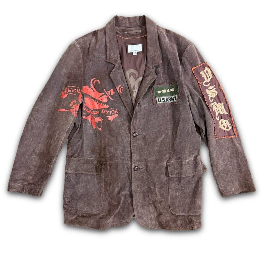Wilsons Leather M. Julian Brown Suede Military Inspired Jacket Sz XXL Button Up